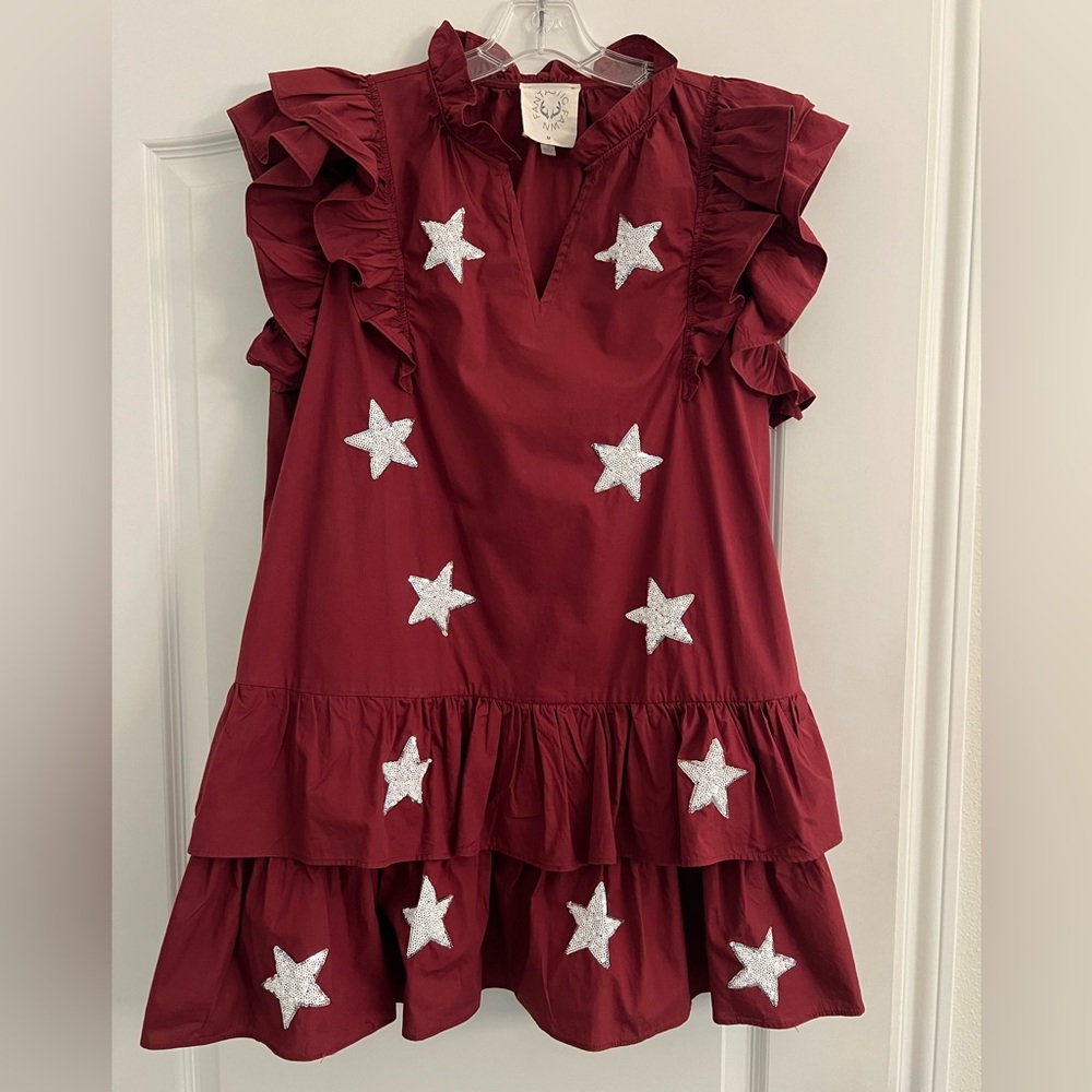 Maroon Dress with White Sequin Star Accents